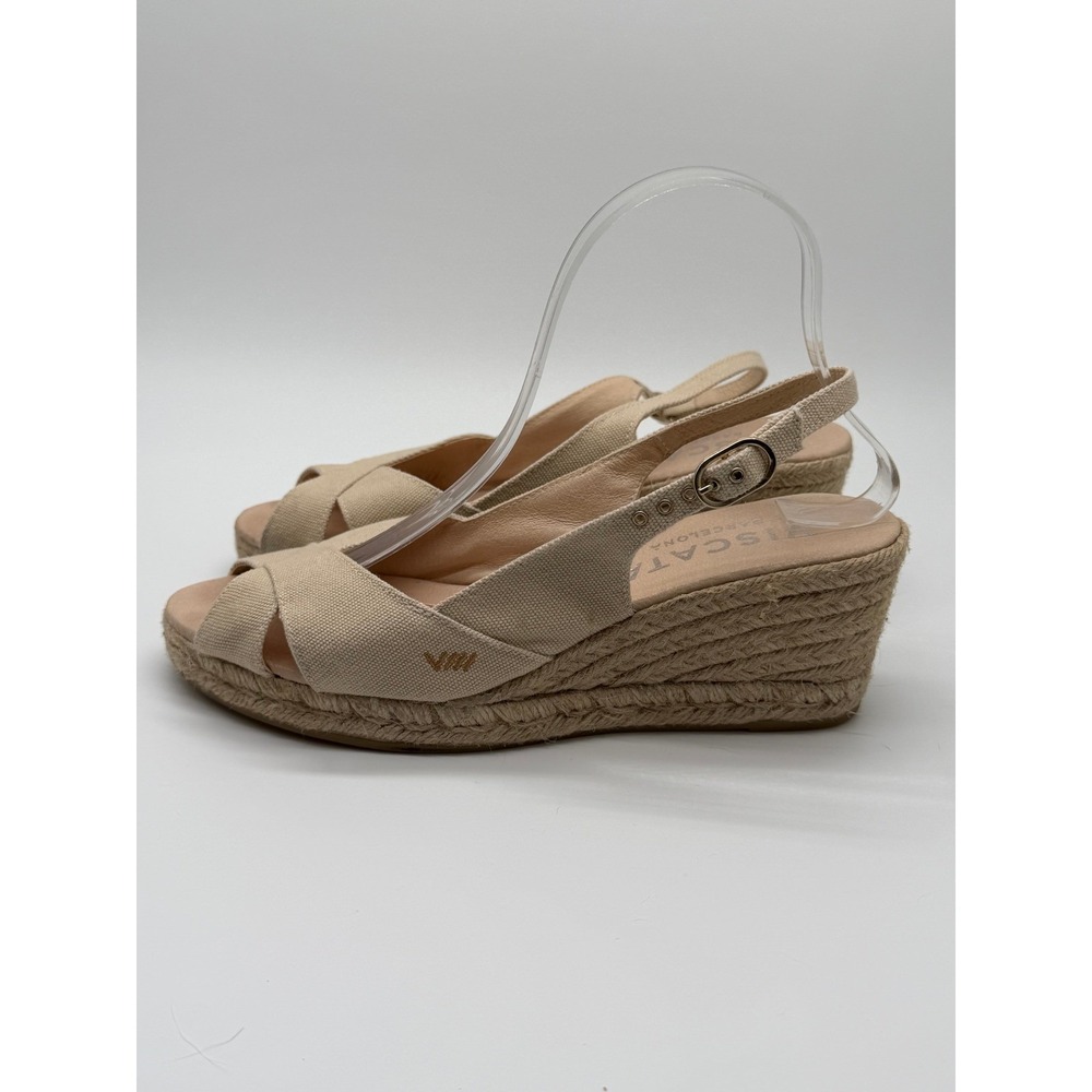 Viscata Espadrille Wedge Sandals Womens 40 US 8.5-9 Beige Canvas Slingback Spain